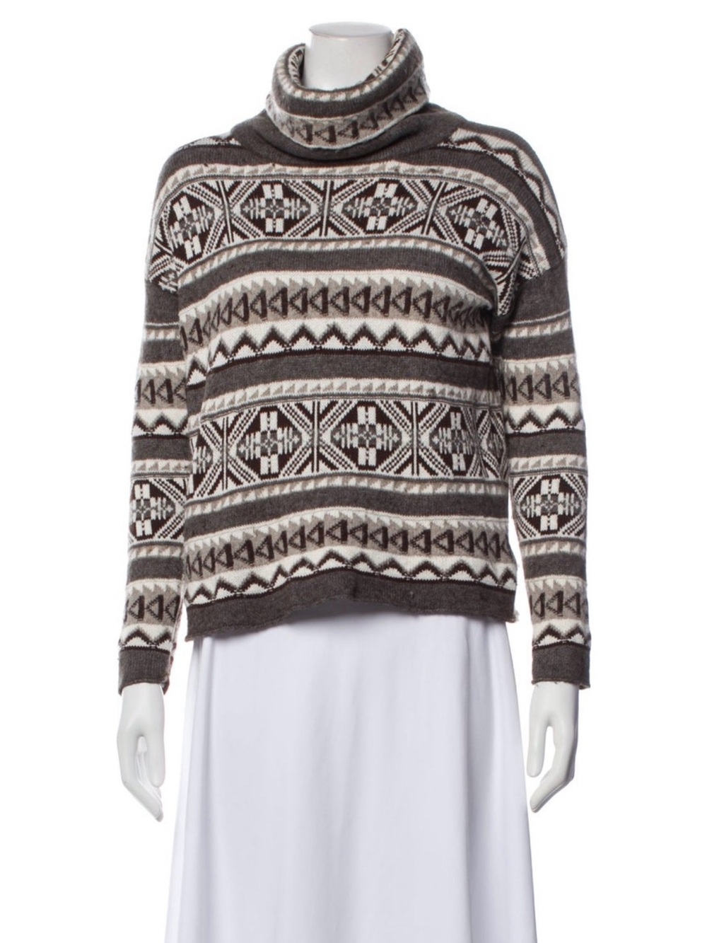 Ralph Lauren Brown & Cream Geometric Turtleneck Sweater